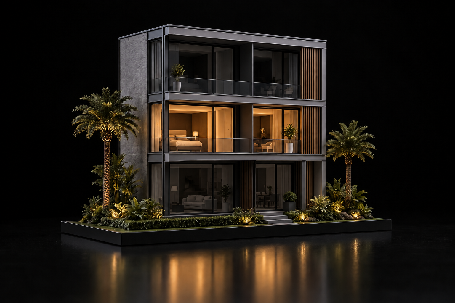 Illustrative model with first floor illuminated