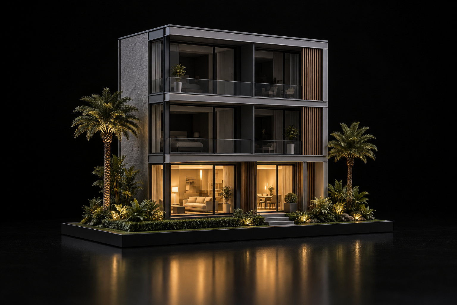 Illustrative model with ground floor illuminated
